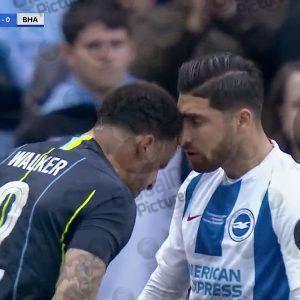 KYLE WALKER HEAD CLASH ONLY GETS A YELLOW CARD-MAN CITY V BRIGHTON-FA CUP SEMI-FINAL GRABS