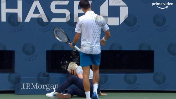 NOVAK DJOKOVIC HITS A FEMALE US OPEN LINE JUDGE IN THE THROAT WITH A TENNIS BALL