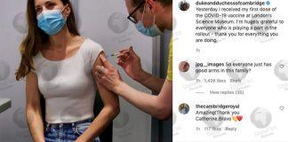 Duchess of Cambridge receives her Covid-19 vaccine at the London Science Museum